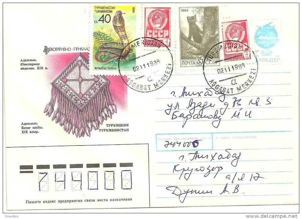 Cover Turkmenistan 1998( Snakes+ Animal + Soviet  Stamps) - Turkmenistan