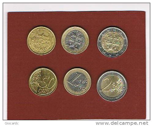SLOVACCHIA -  2009: 2 EURO, 1 EURO , 50 CENT.   -  CIRCOLATE - Slovakia