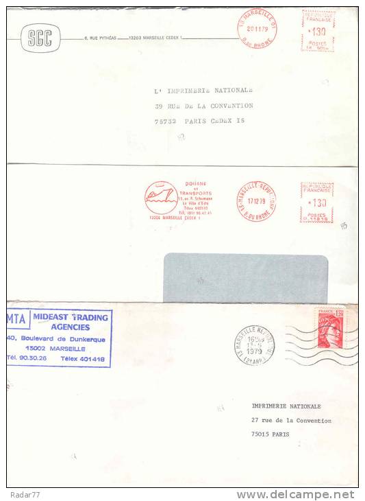 Lot De 8 Enveloppes Avec Marques De Tri Mécanique Noires En Diagonale Au Recto Des Enveloppes - Zipcode