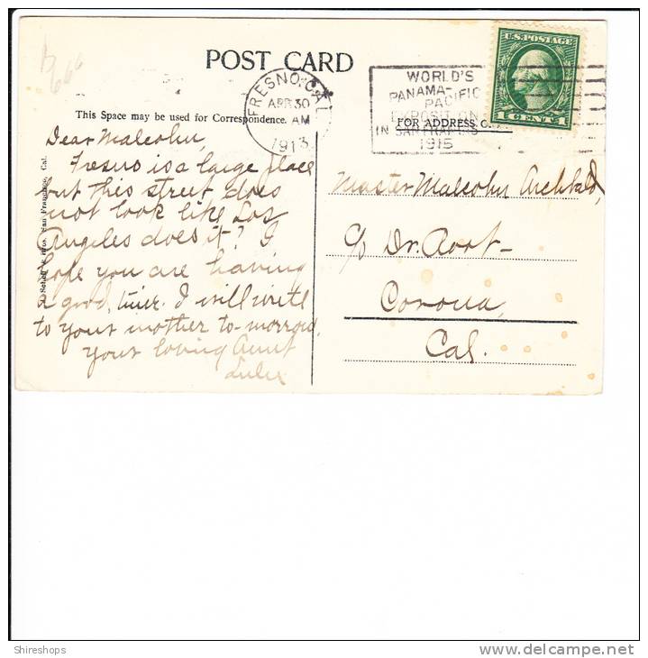 Mariposa Street Fresno California Postmark Fresno 1913 - Fresno