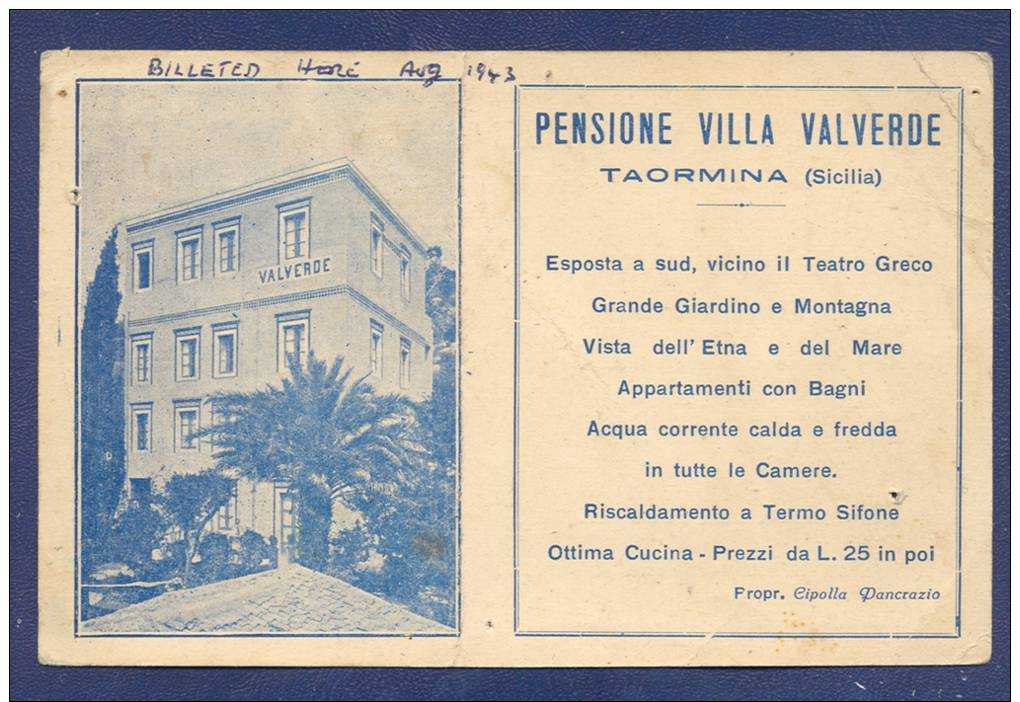 Pension Villa Valverde, Taormina, Sicilia, - Autres & Non Classés