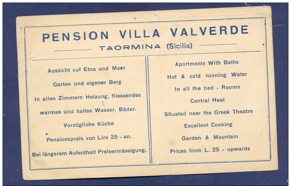 Pension Villa Valverde, Taormina, Sicilia, - Autres & Non Classés