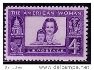 1960 USA American Woman Stamp Sc#1152 Book Civic Affair Education Art Industry Mother Microscope Medicine - Neufs