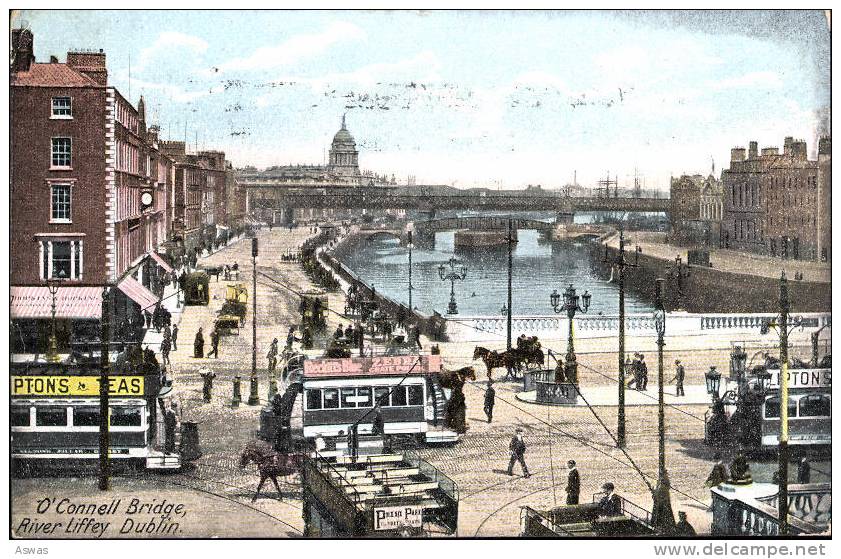 LIPTONS TEAS ~ O'CONNELL BRIDGE, RIVER LIFFEY, DUBLIN, IRELAND ~ TRAMS & TROLLEYBUSES - Dublin