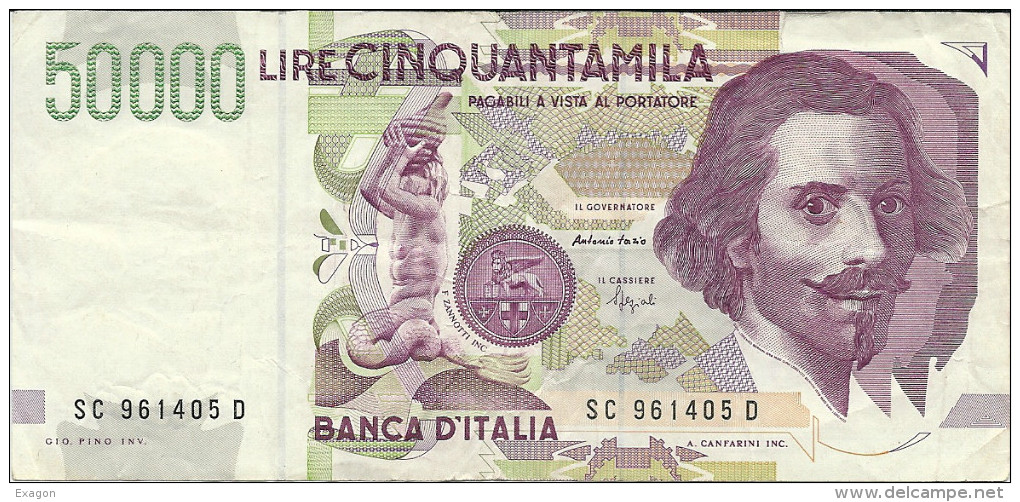 50.000 LIRE  -  GIAN  LORENZO  BERNINI - 2° TIPO - ANNO 1955 - D.M. 27 MAGGIO 1992 - FIRME: FAZIO / SPEZIALI - - 50000 Lire