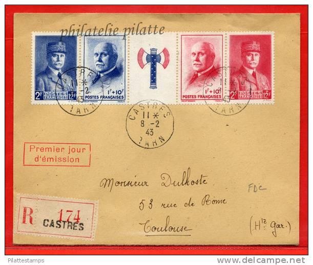 FRANCE 571A SUR LETTRE FDC DU 08/02/1943 DE CASTRES POUR TOULOUSE COVER - Briefe U. Dokumente