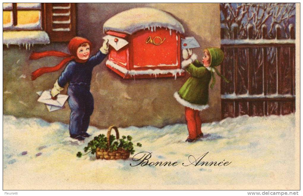 Jolie Illustrée : Enfants Postant Des Lettres Dans La Neige - Andere & Zonder Classificatie