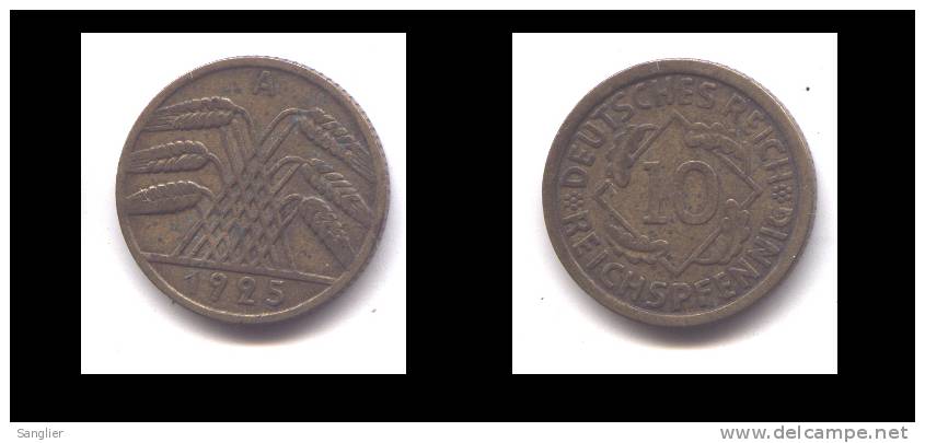 10 REICHSPFENNIG 1925 A - 10 Rentenpfennig & 10 Reichspfennig