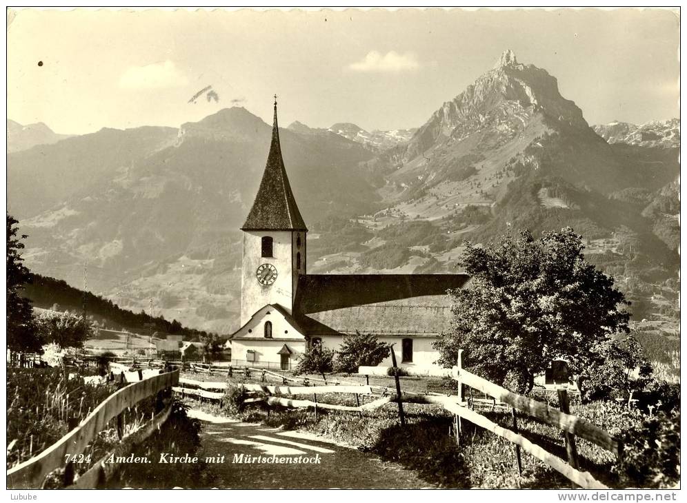 Amden - Kirche Mit Mürtschenstock            Ca. 1950 - Amden