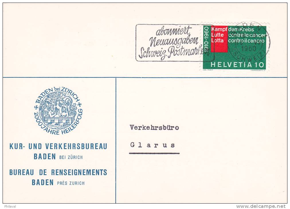 No 351 Sur Carte Correspondance Du Bureau De Renseignement Baden Près Zürich - Obl.13.VI.1960 - Briefe U. Dokumente