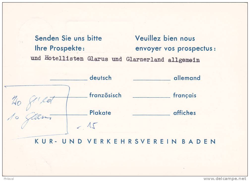 No 351 Sur Carte Correspondance Du Bureau De Renseignement Baden Près Zürich - Obl.13.VI.1960 - Lettres & Documents