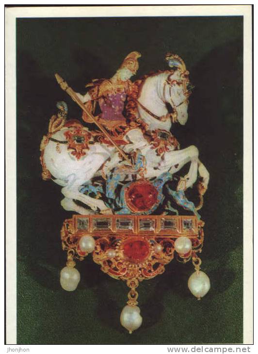 Germany-Postcard Unused-Green Vault Dresda-Pendant With St.George And The Dragon. - Objets D'art