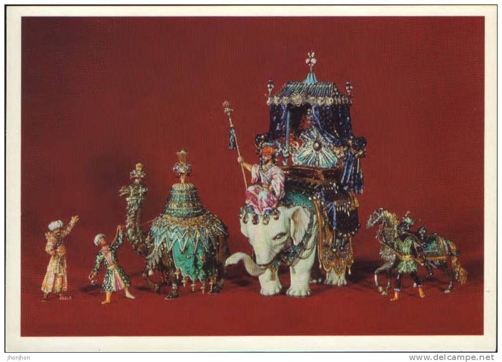 Germany-Postcard-Green Vault Dresda-Group From The Court Of The Great Mogul.Gilded Enamel,precious Stones. - Objets D'art