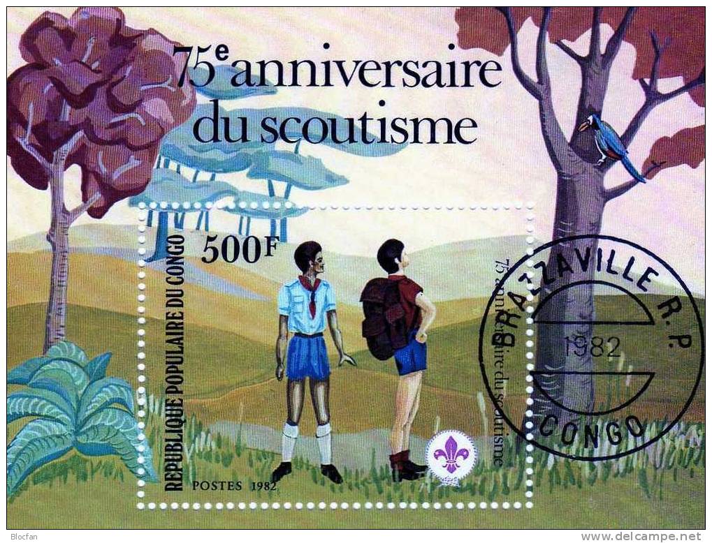 75 Jahre Pfadfinder In Der Natur 1975 Mit Lilie Kongo Block 29 O 2€ Lord Powell And Scout Bloc Sheet Of Conco - Oblitérés