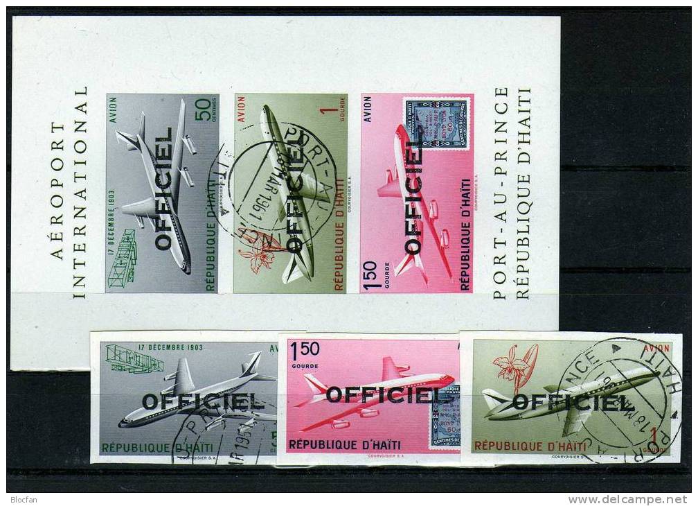 Flughafen Port-au-Prince 1961 Haiti D3/5,ZD Plus Block D1 O 9€ Flugzeugtypen Caravelle Airplane Bloc Sheet Of Caribic - Haiti