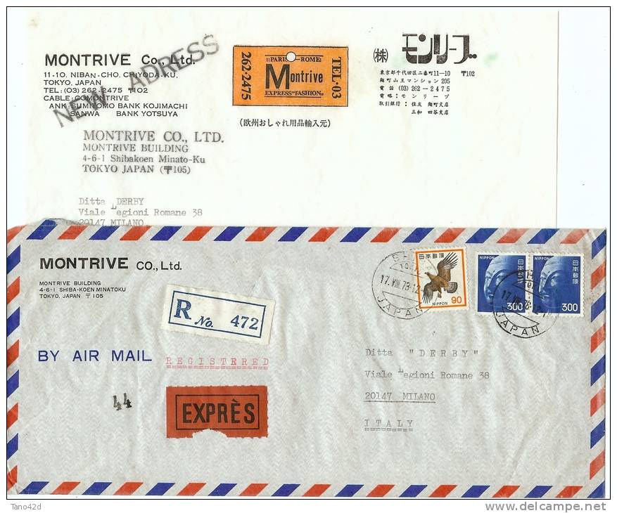 REF LIT 10 - JAPON LETTRE AVION RECOMMANDEE EXPRES A DESTINATION DE MILAN AOÛT 1978 AVEC SA CORRESPONDANCE - Cartas & Documentos