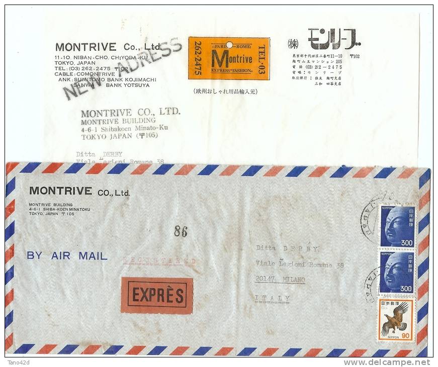 REF LIT 10 - JAPON LETTRE AVION RECOMMANDEE EXPRES A DESTINATION DE MILAN OCTOBRE 1978 AVEC SA CORRESPONDANCE - Lettres & Documents