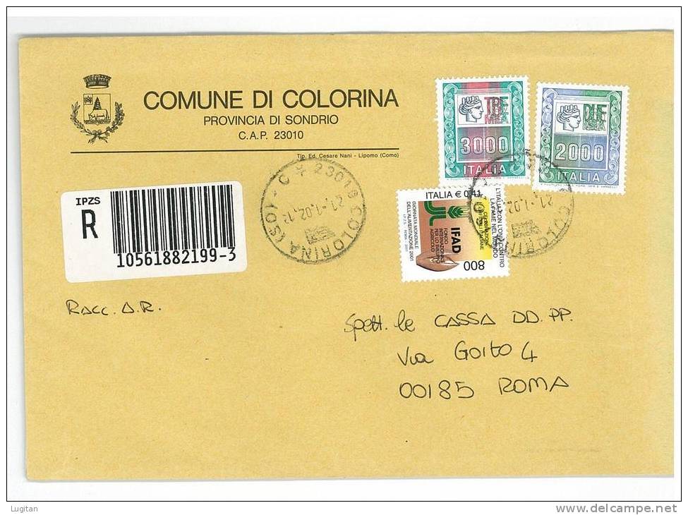 COLORINA CAP 23010  PROV. SONDRIO - ANNO 2002 - SO - R - LOMBARDIA -TEMATICA COMUNI D'ITALIA - STORIA POSTALE - Macchine Per Obliterare (EMA)