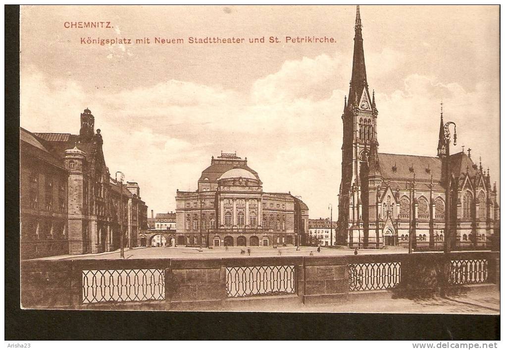 440. Germany, Chemnitz - Konigsplatz Mit Neuem Stadttheater Und St. Petrikirche - Theater Church  Square 1919 - Chemnitz