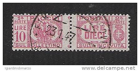 Regno D' Italia - 1946 - PACCHI POSTALI -  Valore Usato Da L.10 Lilla-rosa Tipo 1927 Senza Fasci - In Ottime Condizioni. - Colis-postaux