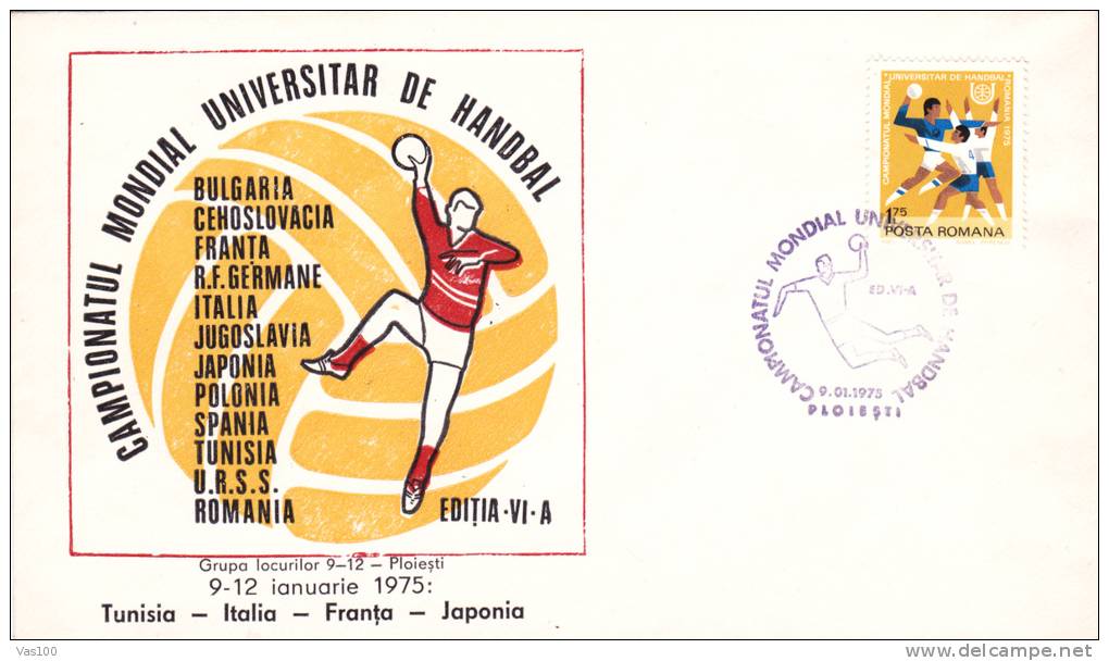 Hand-Ball:World University Champions. 1975. Oblitération Ploiesti 9.01.1975.Env. Commemorative – Special Cancel Handball - Handball