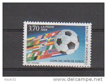 Andorre YT 446 ** : USA 94 , Ballon , Drapeau - 1994 – États-Unis