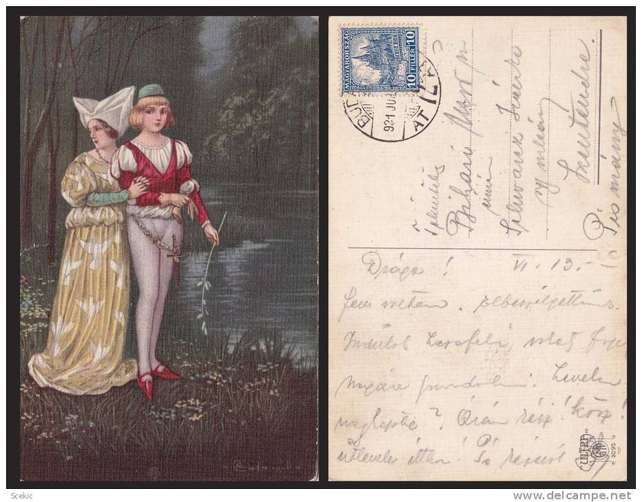 COLOMBO GIRL BOY ARTIST SIGNED OLD POSTCARD - D18426 - Colombo, E.