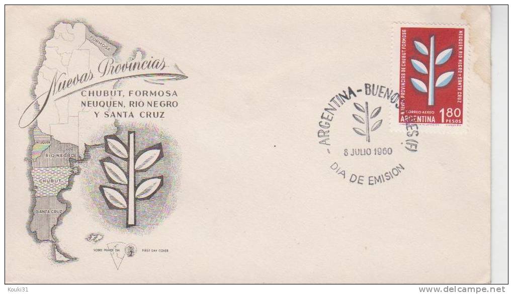 Argentine YT PA 69 FDC : Nouvelles Provinces , Carte - FDC