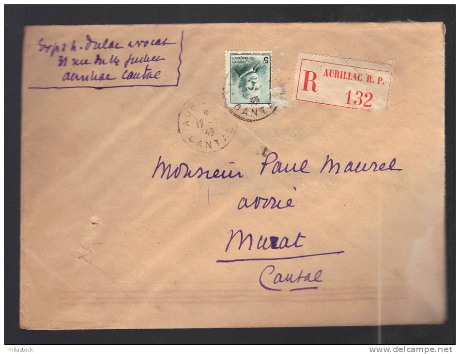 FRANCE 1943 N° 524 Seul Obl. S/lettre Entiére Recommandée - 1941-42 Pétain