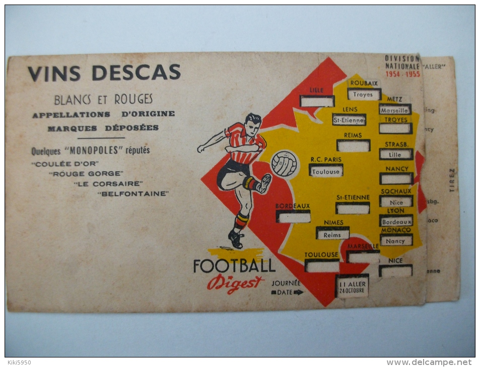 CALENDRIER FOOTBALL Coulissant Avec Fenêtres-Division Nationale 1954-1955 - Kleinformat : 1941-60