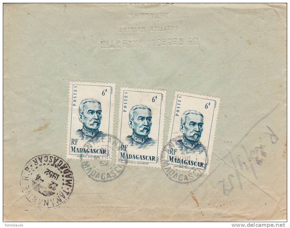 MADAGASCAR - 1952 - ENVELOPPE RECOMMANDEE Par AVION De ANTALAHA Pour TANANARIVE - Storia Postale