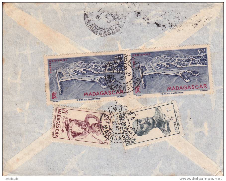 MADAGASCAR - 1951 - ENVELOPPE RECOMMANDEE Par AVION De SAMBAVA Pour MARSEILLE - Lettres & Documents
