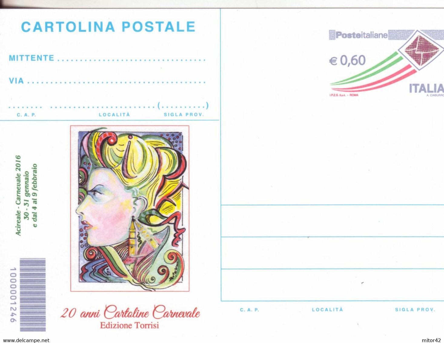 Acireale-Catania-Sicilia-Carnevale 2016-Intero Postale Tiratura 12 Esemplari - Acireale