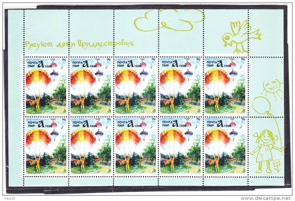 Parachutisme Parachutting, 1998 MINISHEET 8 STAMPS MNH,TIRASPOL - RUSSIA. - Fallschirmspringen