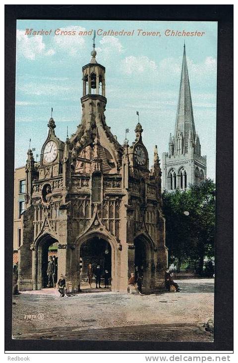 RB 825 - Early Postcard Market Cross &amp; Cathedral Tower Chichester Sussex - Chichester