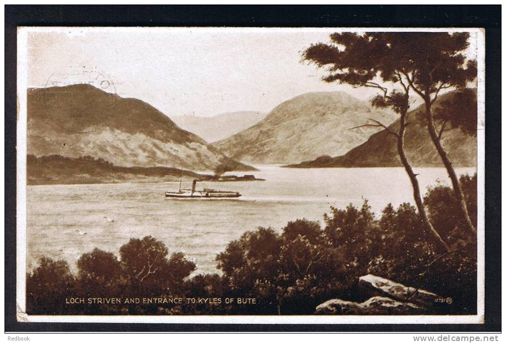 RB 825 - 1933 Postcard Paddlesteamer Loch Striven &amp; Entrance To Kyles Of Bute Scotland - Bute