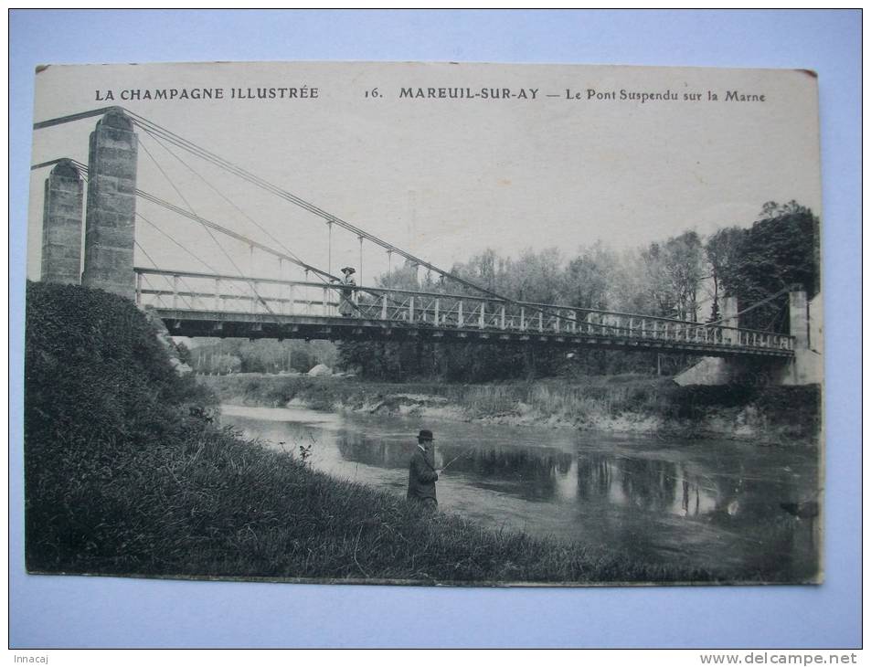 Ma Réf: 62-10-34.               MAREUIL-SUR-AY   Le Pont Suspendu Sur La Marne. - Mareuil-sur-Ay