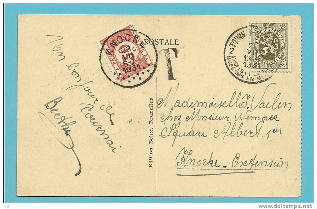 280 Op Kaart Met Stempel TOURNAI, Getaxeerd Met TX35 Met Stempel KNOCKE - 1932 Ceres And Mercurius