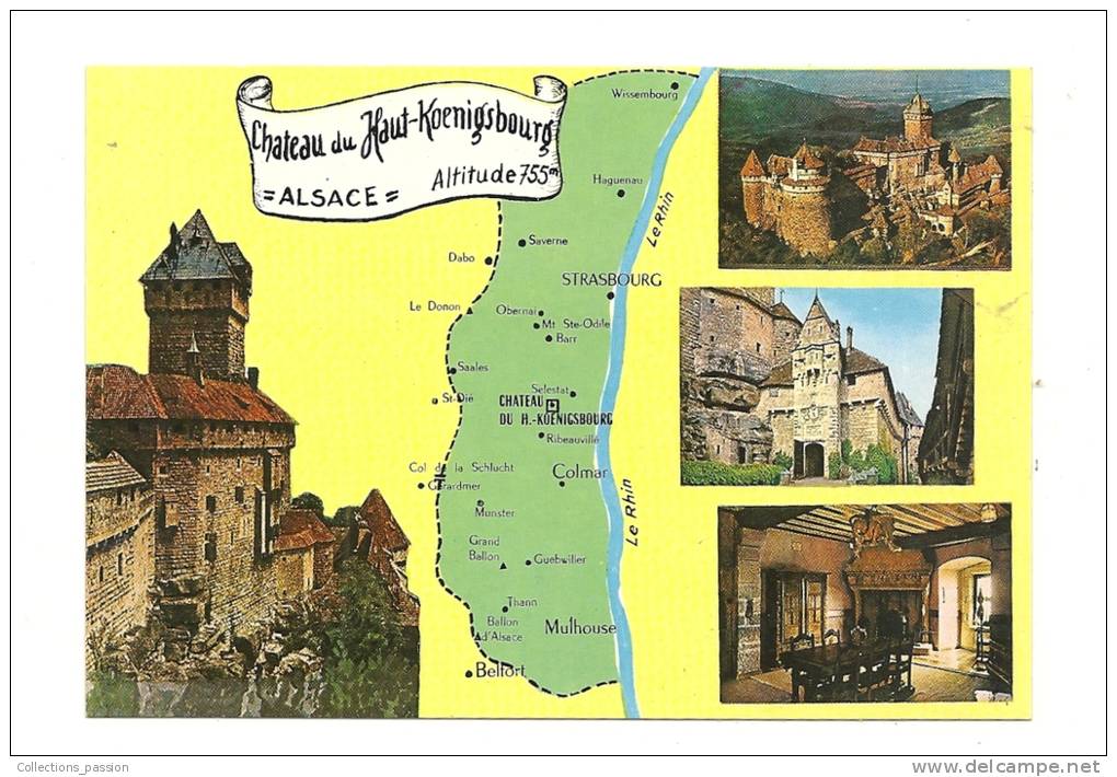 Cp, Carte Géographique, Château Du Haut-Koenigsbourg - Landkarten