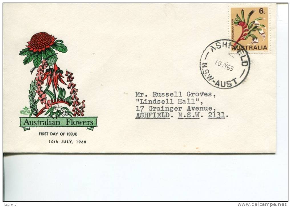 (444) FDC Australia - Premier Jour Australie - 1968 - Australian Flowers - Aerogramme