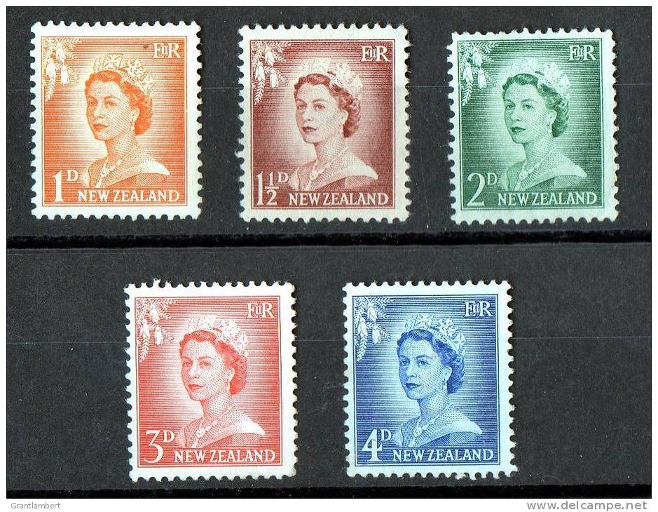 New Zealand 1956 Queen Elizabeth, Lower 5 Values Mint No Gum - Used Stamps