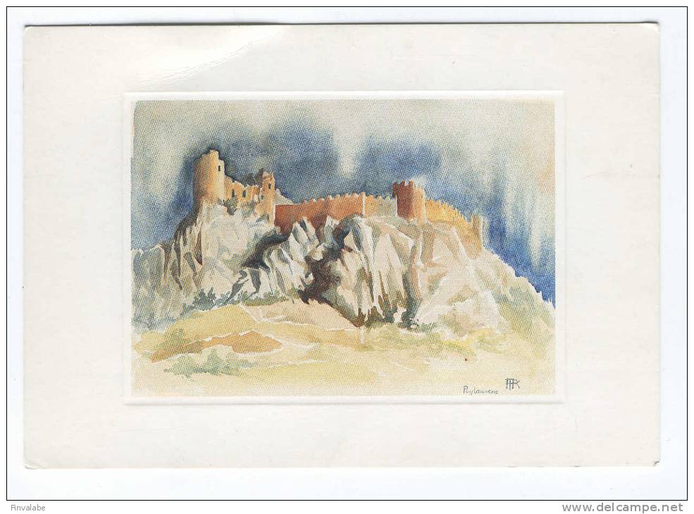 Forteresse Cathare Château De Puylaurens Aquarelle : M. Raynaud - Puylaurens