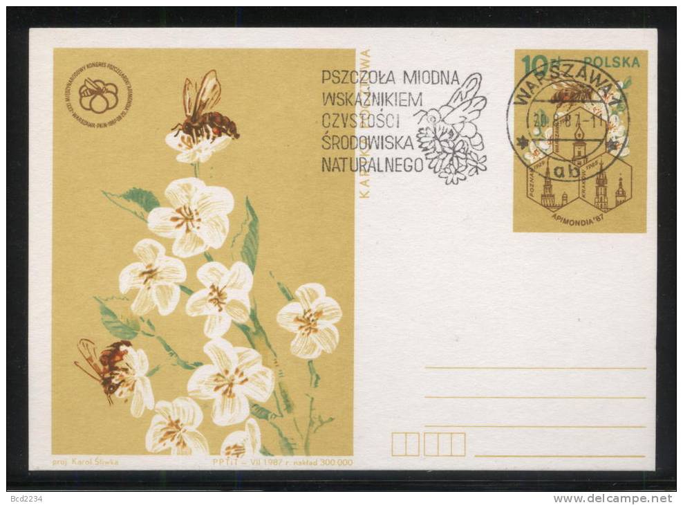 POLAND 1987 (20 AUG WARSZAWA) BEAUTIFUL BEE GATHERING POLLEN SPECIAL CANCEL ON APIMONIA CARD Bees Insects Apiculture - Abejas