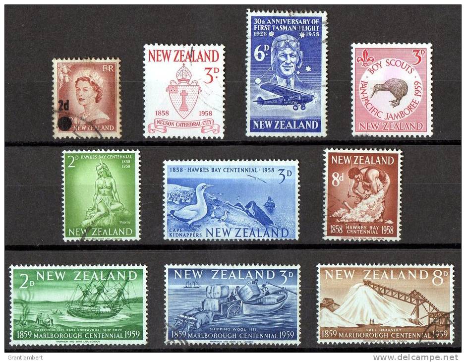 New Zealand 1958, 1959 Issues 10 Stamps Used - Gebraucht