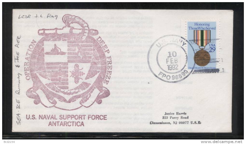 USA ANTARCTIC COVER 1992 OPERATION DEEP FREEZE US NAVY TYPE 5 SIGNED Supply Dept Planes Ships Penguins Bees Insects - Abeilles