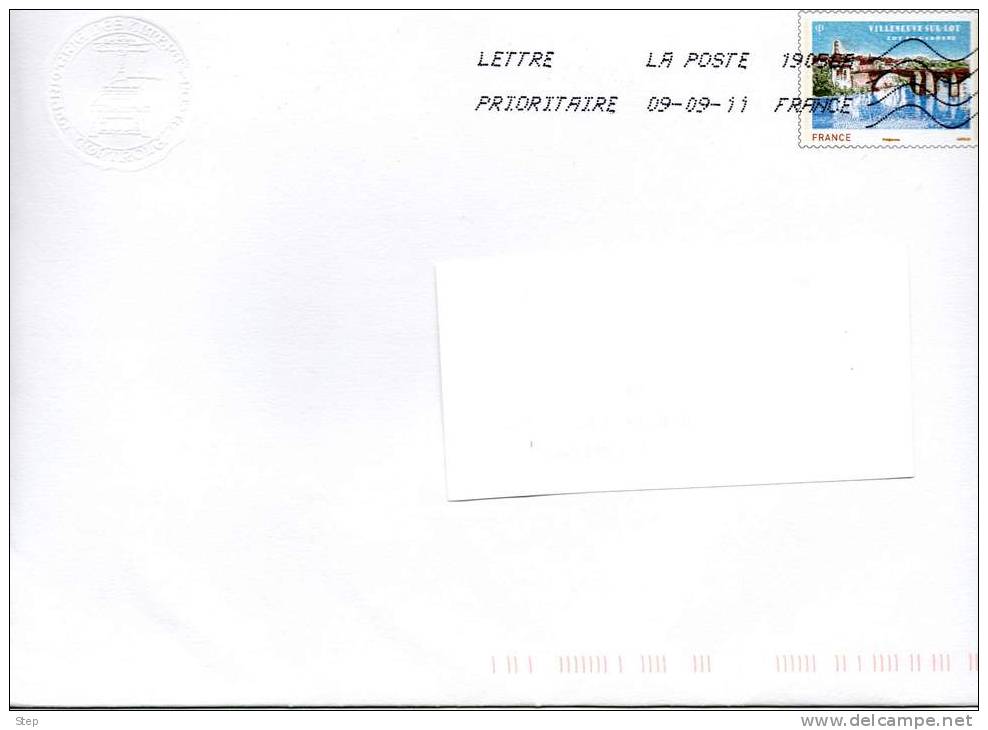 PAP TSC IMPRIMERIE DES TIMBRES-POSTE Timbre "VILLENEUVE SUR LOT"  230x163 Ayant Voyagé Avec Cachet Sec De L'Imprimerie - Prêts-à-poster:Stamped On Demand & Semi-official Overprinting (1995-...)