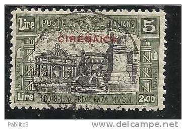 CIRENAICA 1929 MILIZIA II LIRE 5 + 2 USATO USED OBLITERE' - Cirenaica