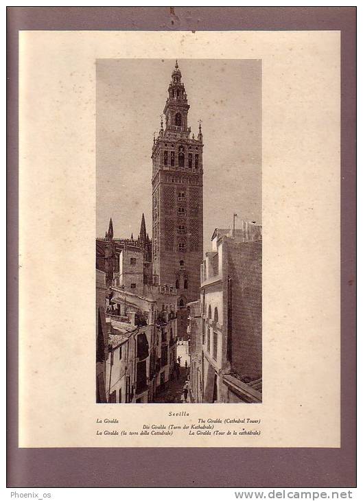 SPAIN - Sevilla - La Giralda, The Giralda (Cathedral Tower), Image Glued To Cardboard, Year About 1930 - Artis Historia