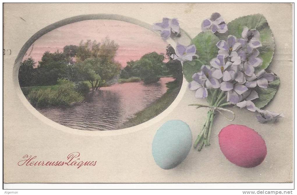 3048 - Oeufs Et Bouquet De Violettes Joyeuses Pâques - Ostern