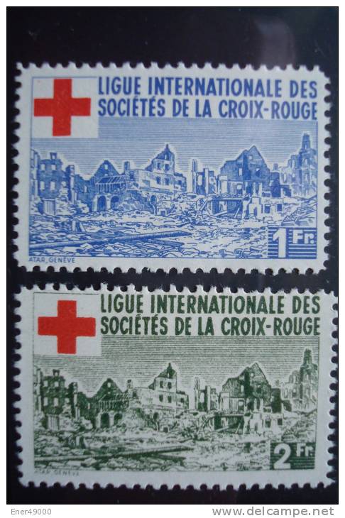 CROIX-ROUGE . LIGUE INTERNATIONALE DES SOCIETES DE LA CROIX-ROUGE . 2 VIGNETTES ** ATAR.GENEVE - Croix-Rouge